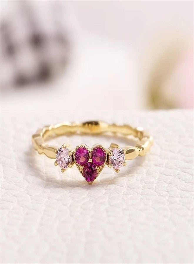AZQ 925 Sterling Silver Shiny Diamond Ring 18K Gold Ruby Cocktail Ring Heart-Shaped Cubic Zirconia Anniversary Rings CZ Diamond Halo Ring Eternity Engagement Wedding Band Ring for Women Z.9 (US Code 9) - Image 4